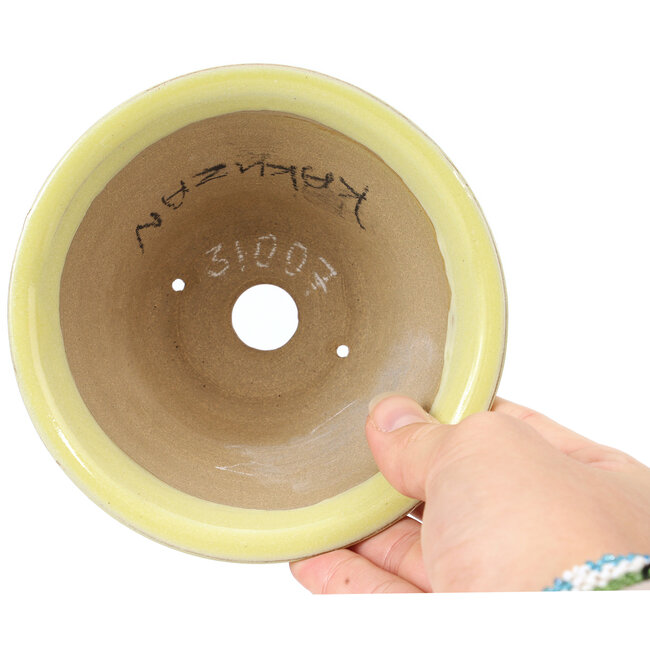 Round yellow bonsai pot by Kakuzan - 128 x 128 x 66 mm