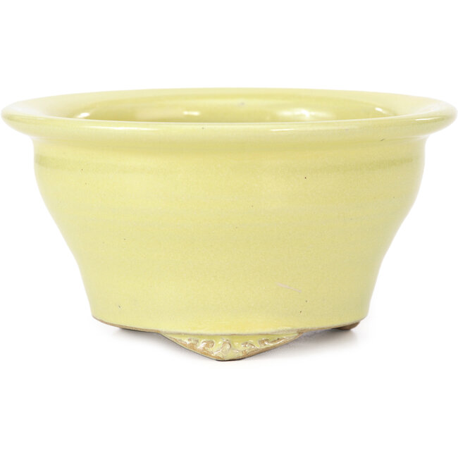 Round yellow bonsai pot by Kakuzan - 125 x 124 x 70 mm