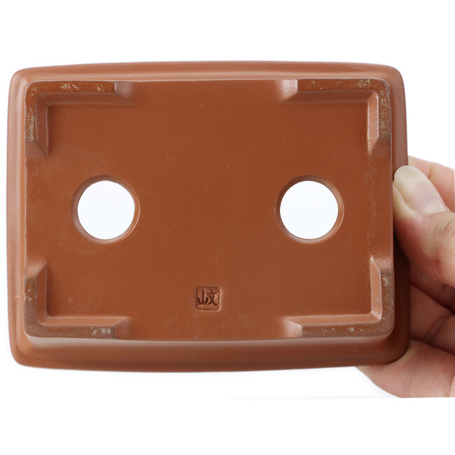 Vaso bonsai rettangolare non smaltato di Seto Yaki - 115 x 89 x 42 mm