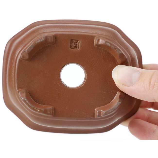 Rechthoekige ongeglazuurde bonsaipot van Seto Yaki - 102 x 83 x 52 mm