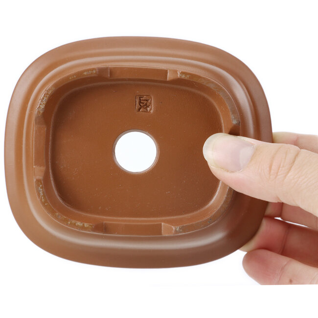 Rechthoekige ongeglazuurde bonsaipot van Seto Yaki - 106 x 91 x 48 mm