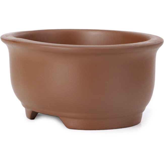 Maceta de bonsái ovalada sin esmaltar de Seto Yaki - 105 x 88 x 50 mm