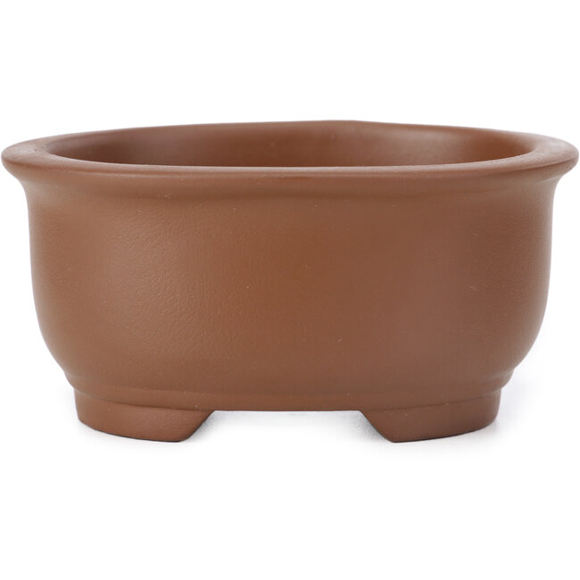 Maceta de bonsái ovalada sin esmaltar de Seto Yaki - 105 x 88 x 50 mm