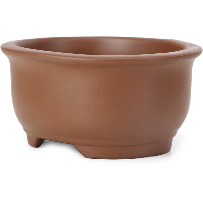 Maceta de bonsái ovalada sin esmaltar de Seto Yaki - 105 x 88 x 50 mm