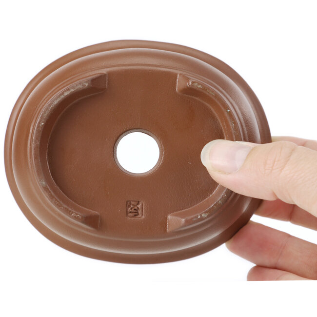 Maceta de bonsái ovalada sin esmaltar de Seto Yaki - 105 x 88 x 50 mm