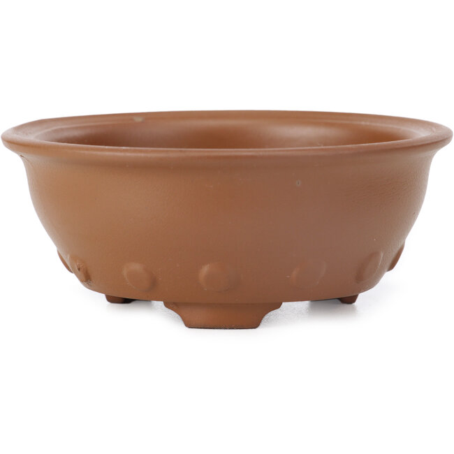 Ronde ongeglazuurde bonsaipot van Seto Yaki - 100 x 100 x 40 mm