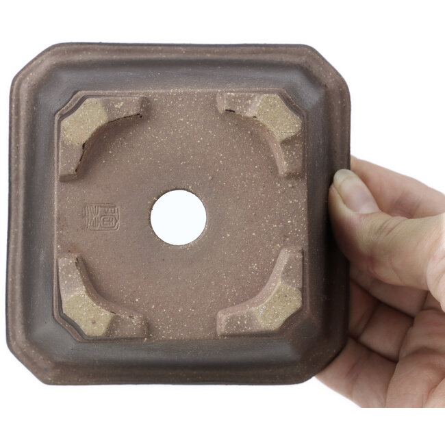 Maceta de bonsái cuadrada sin esmaltar de Seto Yaki - 108 x 108 x 70 mm