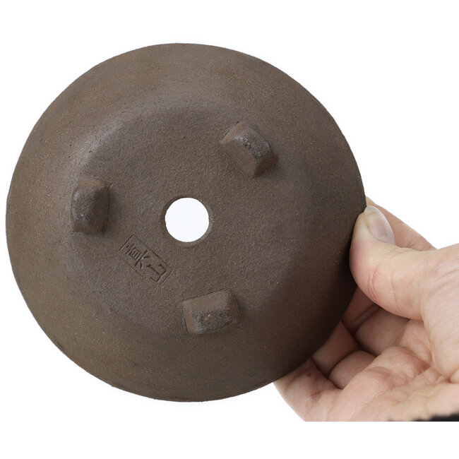 Ronde ongeglazuurde bonsaipot van Terahata Satomi Mazan - 119 x 119 x 40 mm