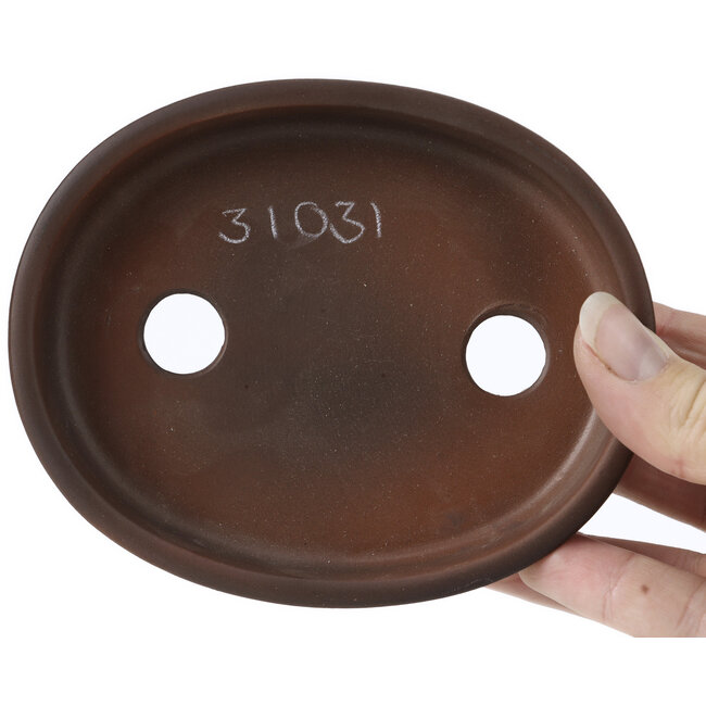 Maceta de bonsái ovalada sin esmaltar de Seto Yaki - 123 x 100 x 24 mm