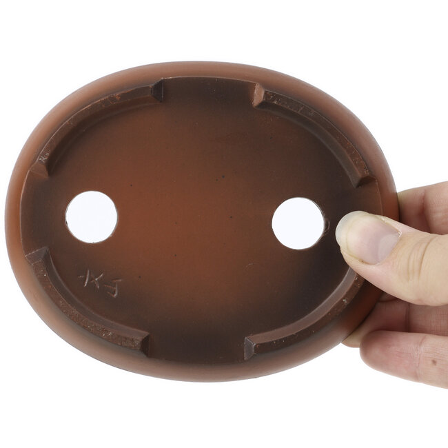 Maceta de bonsái ovalada sin esmaltar de Seto Yaki - 123 x 100 x 24 mm