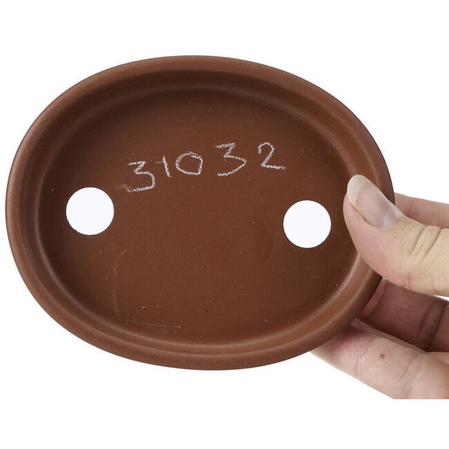 Pot à bonsaï ovale non émaillé par Seto Yaki - 119 x 97 x 22 mm