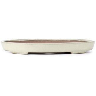  Yamafusa - Takehiko Koie 274 mm oval off-white bonsai pot by Yamafusa, Tokoname, Japan