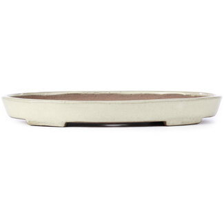 Yamafusa - Takehiko Koie 274 mm oval off-white bonsai pot by Yamafusa, Tokoname, Japan