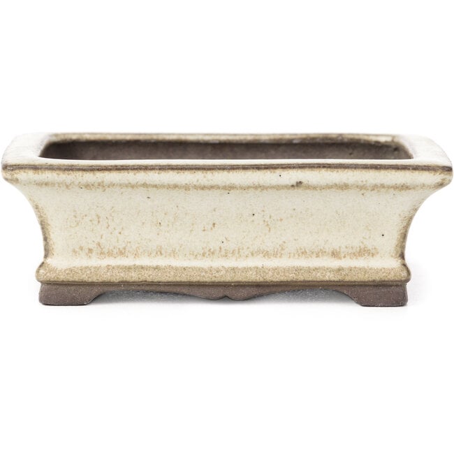 Rectangular bonsai pot in off-white with beige by Yamaaki - 120 x 90 x 40 mm