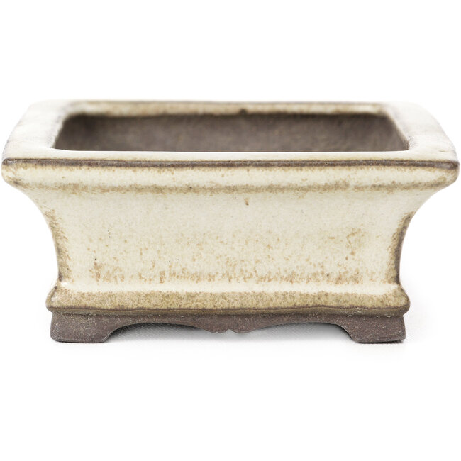 Rectangular bonsai pot in off-white with beige by Yamaaki - 120 x 90 x 40 mm