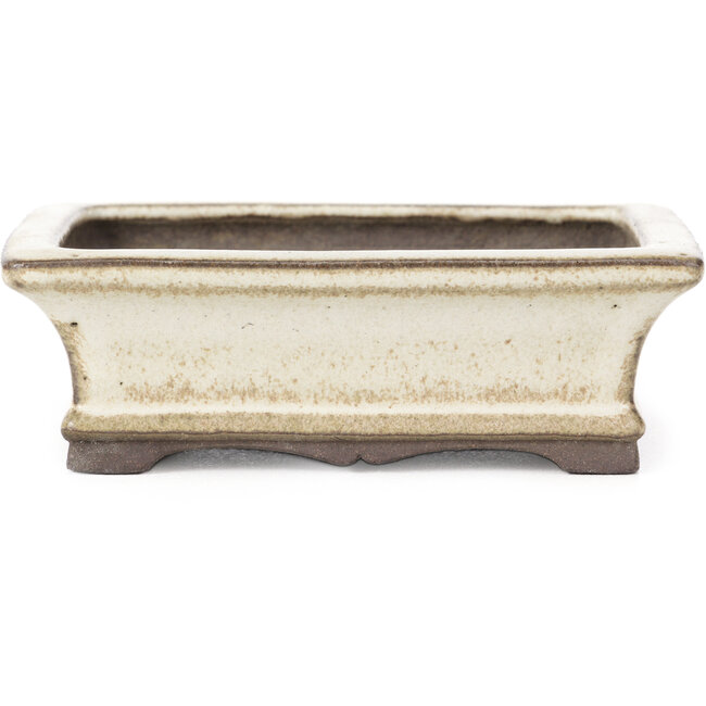 Pot à bonsaï rectangulaire blanc cassé avec beige par Yamaaki - 120 x 90 x 40 mm