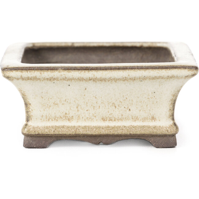 Rectangular bonsai pot in off-white with beige by Yamaaki - 120 x 90 x 40 mm