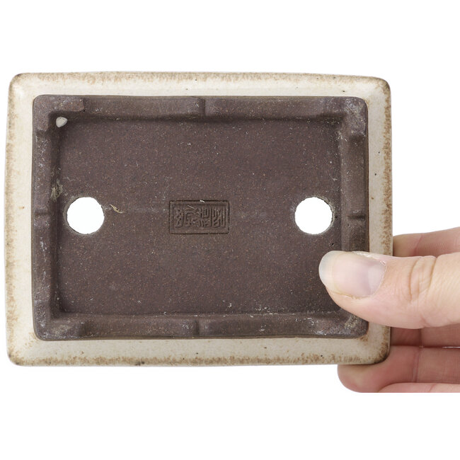 Rechthoekige bonsai pot in gebroken wit met beige van  Yamaaki - 120 x 90 x 40 mm