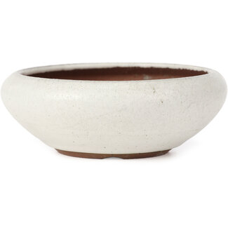 Eimei ( Yozan kiln) 129 mm ronde witte bonsaipot van Yozan, Tokoname, Japan