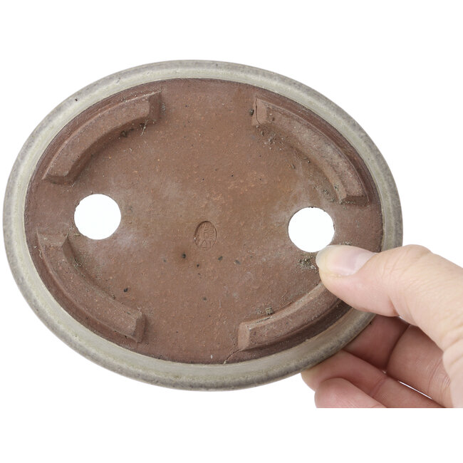 Oval grey beige bonsai pot by Yozan - 120 x 100 x 34 mm