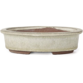  Eimei ( Yozan kiln) 120 mm oval grey beige bonsai pot by Yozan, Tokoname, Japan