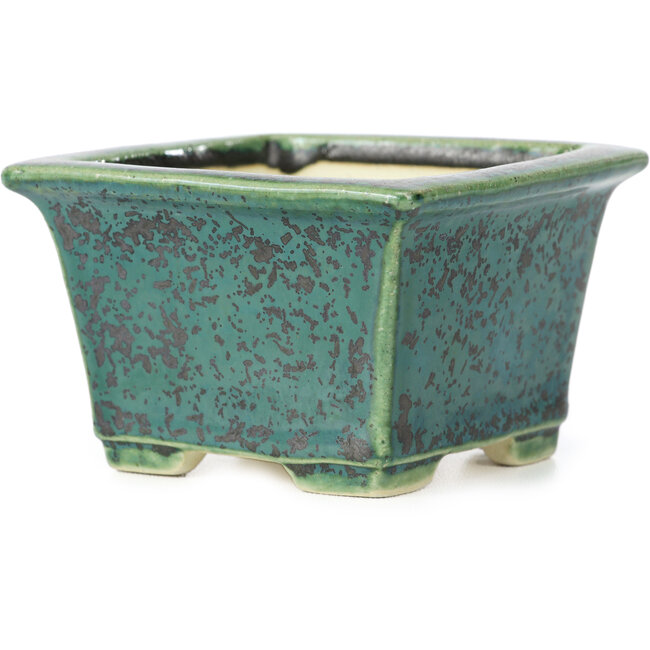 Square green bonsai pot by Koyou - 94 x 94 x 61 mm