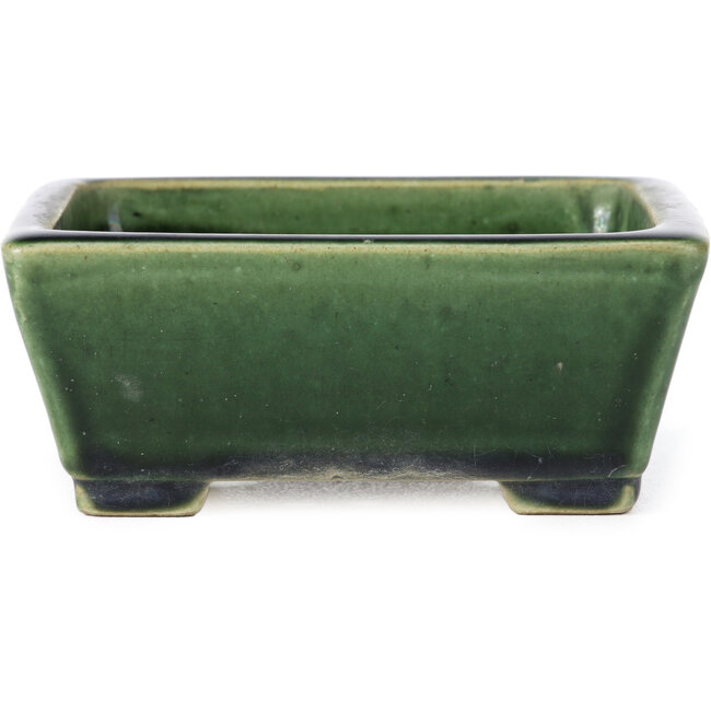 Rectangular green bonsai pot by Terahata Satomi Mazan - 145 x 122 x 58 mm