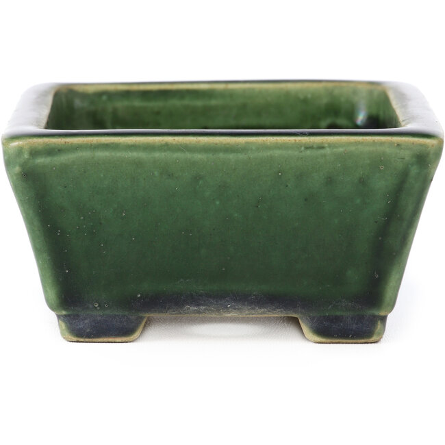 Pot à bonsaï vert rectangulaire par Terahata Satomi Mazan - 145 x 122 x 58 mm
