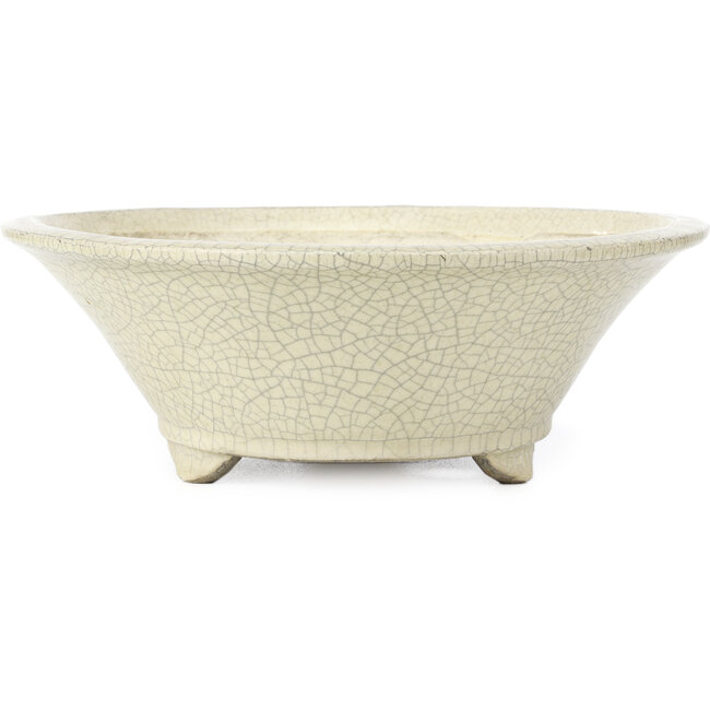 Round white craquelé bonsai pot by Terahata Satomi Mazan - 287 x 287 x 105 mm