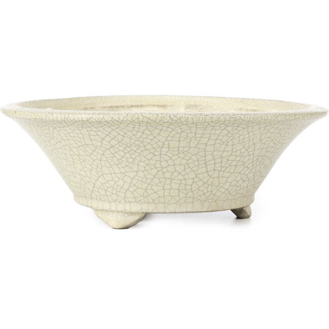 Vaso bonsai rotondo bianco craquelé di Terahata Satomi Mazan - 287 x 287 x 105 mm