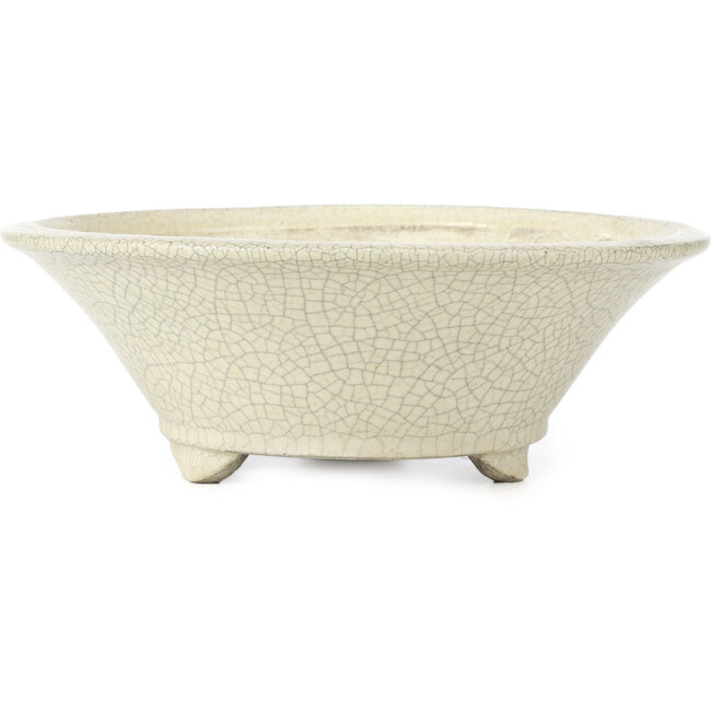 Vaso bonsai rotondo bianco craquelé di Terahata Satomi Mazan - 287 x 287 x 105 mm