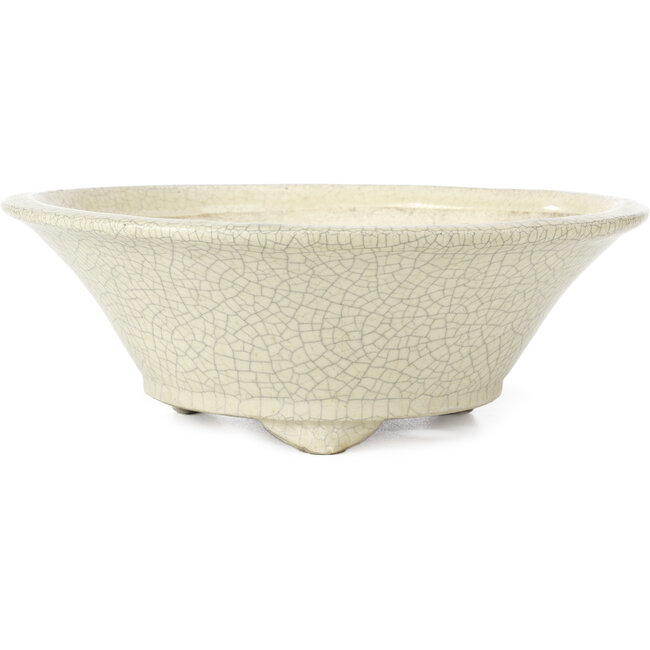 Round white craquelé bonsai pot by Terahata Satomi Mazan - 287 x 287 x 105 mm