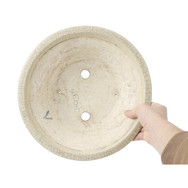 Pot à bonsaï rond blanc craquelé par Terahata Satomi Mazan - 287 x 287 x 105 mm