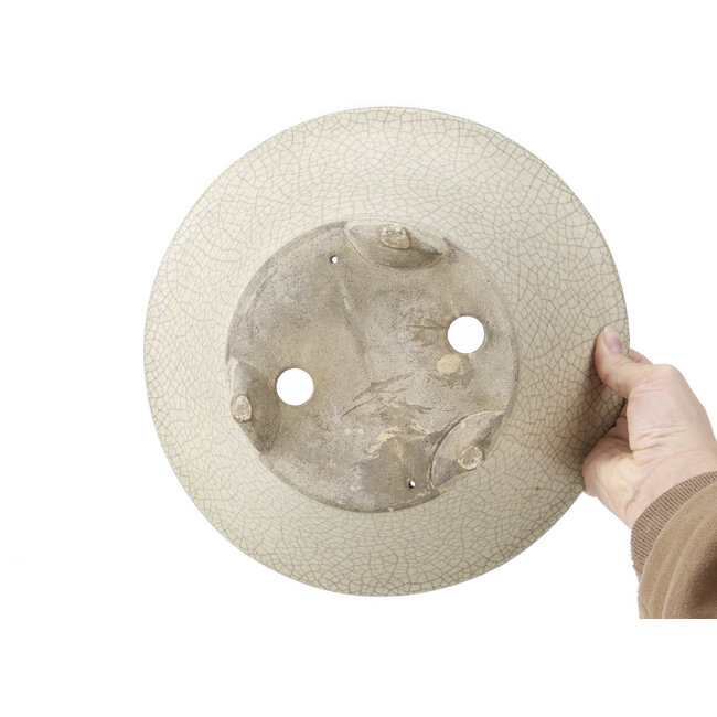 Maceta de bonsái redonda blanca de craquelé de Terahata Satomi Mazan - 287 x 287 x 105 mm