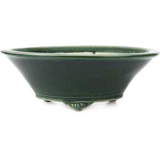  Satomi Mazan, Mazan Terahata 287 mm round green bonsai pot by Terahata Satomi Mazan, Tokoname, Japan