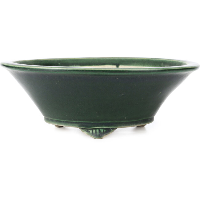 Runde grüne Bonsaischale von Terahata Satomi Mazan - 287 x 287 x 105 mm