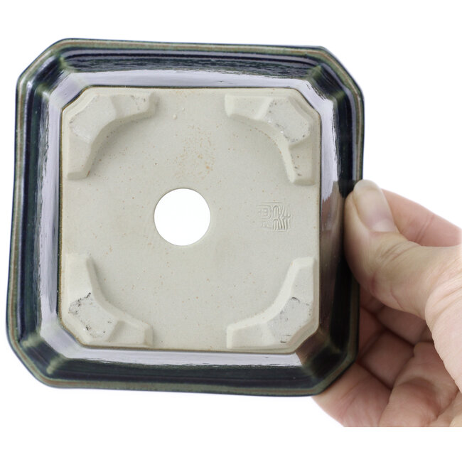 Square blue bonsai pot by Tosui - 110 x 110 x 70 mm