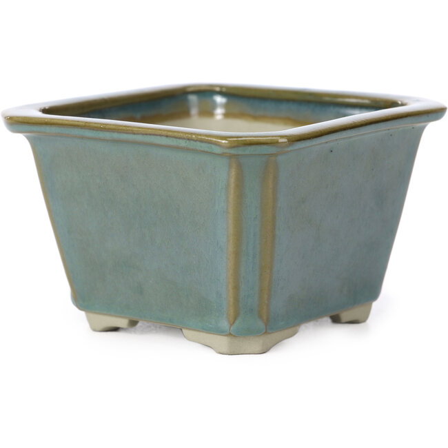 Square ocean green bonsai pot by Tosui - 110 x 110 x 70 mm