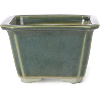  Tosui 110 mm square green bonsai pot by Tosui, Japan