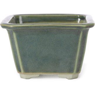 Tosui 110 mm square green bonsai pot by Tosui, Japan