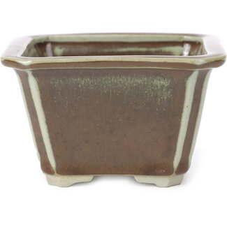  Tosui 110 mm square brown bonsai pot by Tosui, Japan