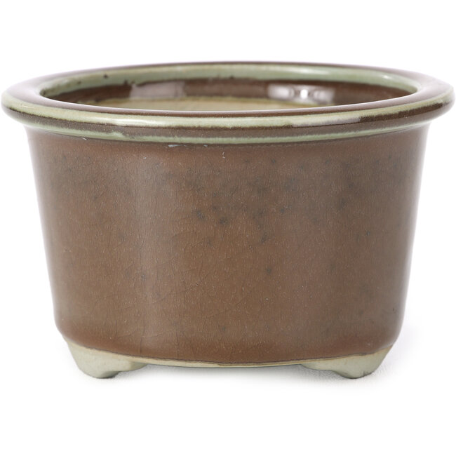 Ronde bruine bonsaipot van Tosui - 113 x 113 x 72 mm
