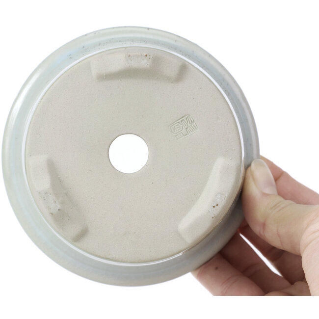 Rond lichtblauw met zwarte stippen en craquelé bonsaipot van Tosui - 113 x 113 x 72 mm