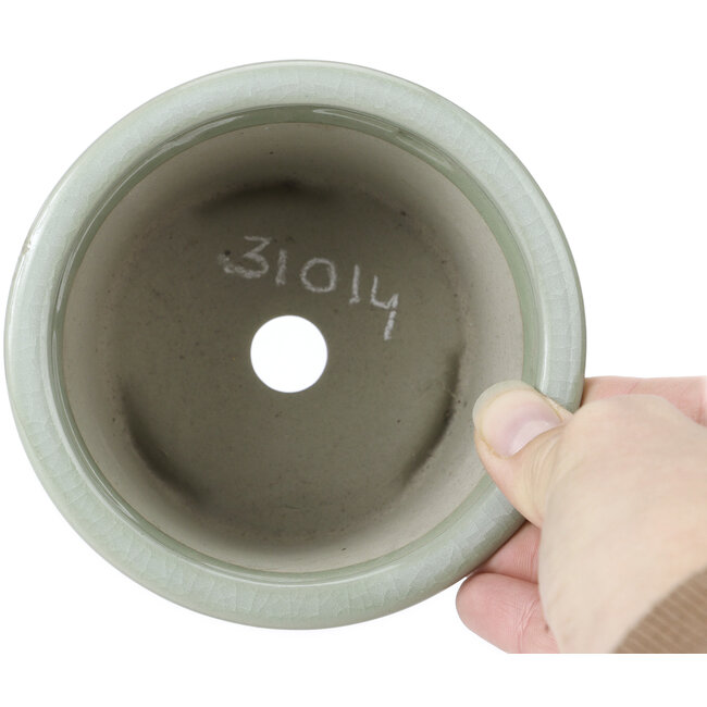 Pot à bonsaï rond craquelé céladon pâle par Tosui - 113 x 113 x 72 mm