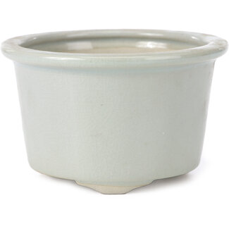 Tosui 113 mm round pale grey craquelé bonsai pot by Tosui, Japan