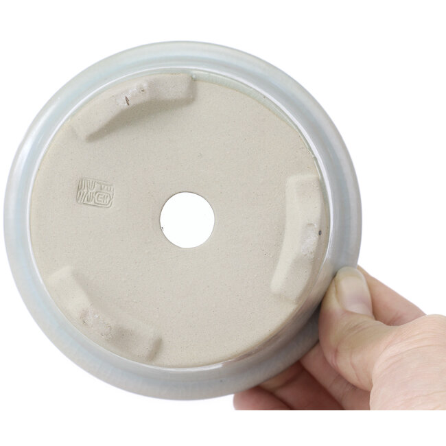 Ronde lichtgrijze craquelé bonsaipot van Tosui - 113 x 113 x 72 mm