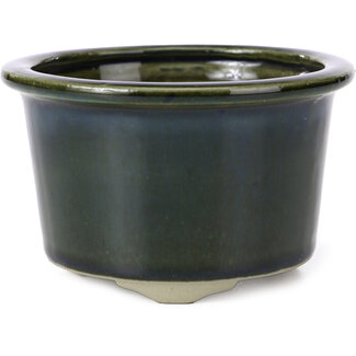  Tosui 113 mm round dark green to blue bonsai pot by Tosui, Japan