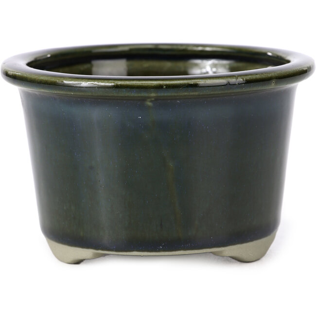 Pot à bonsaï rond vert foncé à bleu par Tosui - 113 x 113 x 72 mm