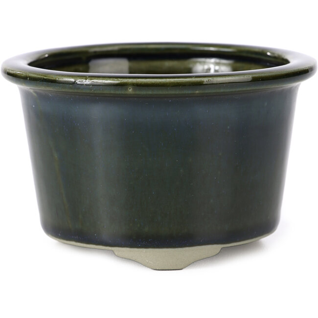 Ronde donkergroene tot blauwe bonsaipot van Tosui - 113 x 113 x 72 mm