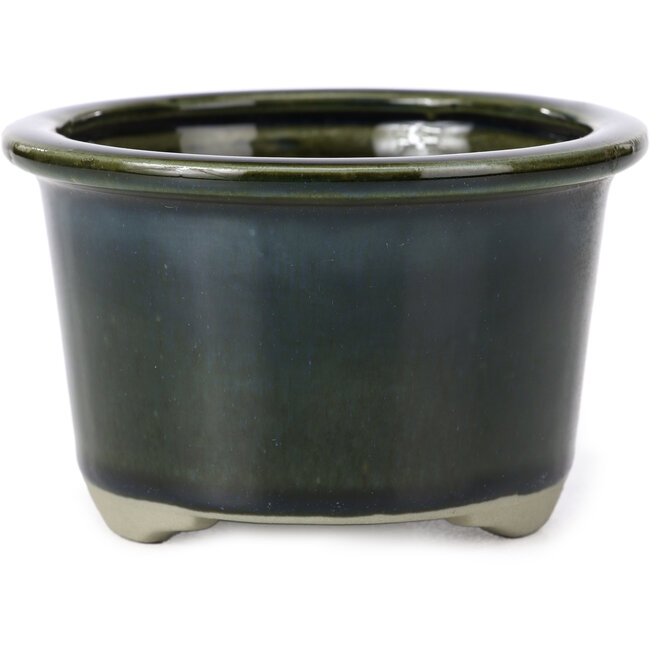 Round dark green to blue bonsai pot by Tosui - 113 x 113 x 72 mm